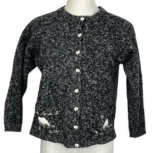 Vintage New Zealand Wool Cardigan Speckled Black & White Cozy Farmcore Size M